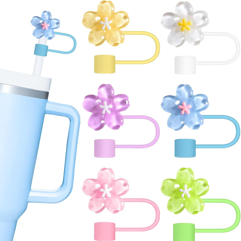 SUGAW 10 มม.ขวดน้ําซิลิโคนฟางดอกไม้รูปร่างหลอดฝาปิด Tumbler ซิลิโคนฟางเคล็ดลับสําหรับ Stanley & Owala Tumbler