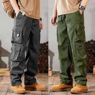 M-4XL ผู้ชาย Overalls กระเป๋าตกแต่งกางเกงผู้ชายเวอร์ชั่นเกาหลีฤดูร้อนแฟชั่นกางเกงขายาวผู้ชาย