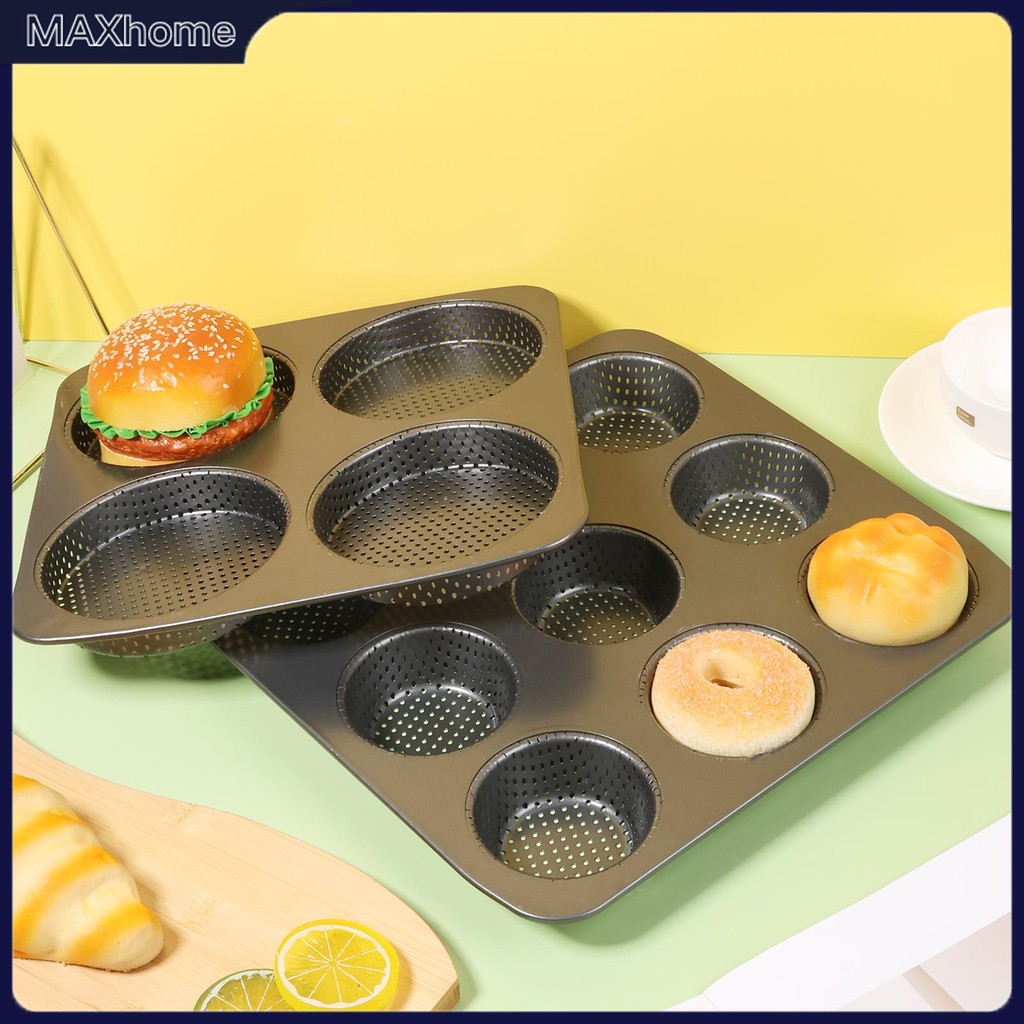 2 ชิ้นแฮมเบอร์เกอร์ Bun Pan 4/9 Cavity Perforated Nonstick Burger Buns Baking Mould สําหรับเนื้อพาย 