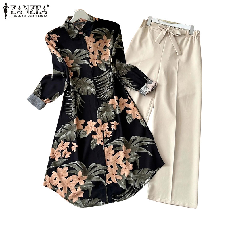 Zanzea เสื้อเชิ้ตและกางเกงขายาวลําลองแขนยาวผู้หญิงเกาหลี