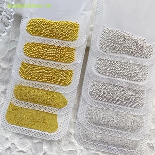 Goldensilver 0.4 มม.-3 มม.เงินสีขาวเล็บ Micro โลหะ Caviar ลูกปัดเล็บ 3D Rhinestone ตกแต่งเครื่องมือ TH
