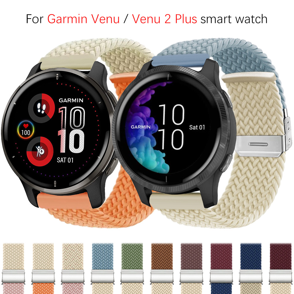 สายรัดไนลอนแบบปรับได้แบบยืดหยุ่นสําหรับนาฬิกาอัจฉริยะ Garmin Venu / Venu 2 Plus อุปกรณ์เสริมสายรัดข้อมือแบบทอหัวเข็มขัด