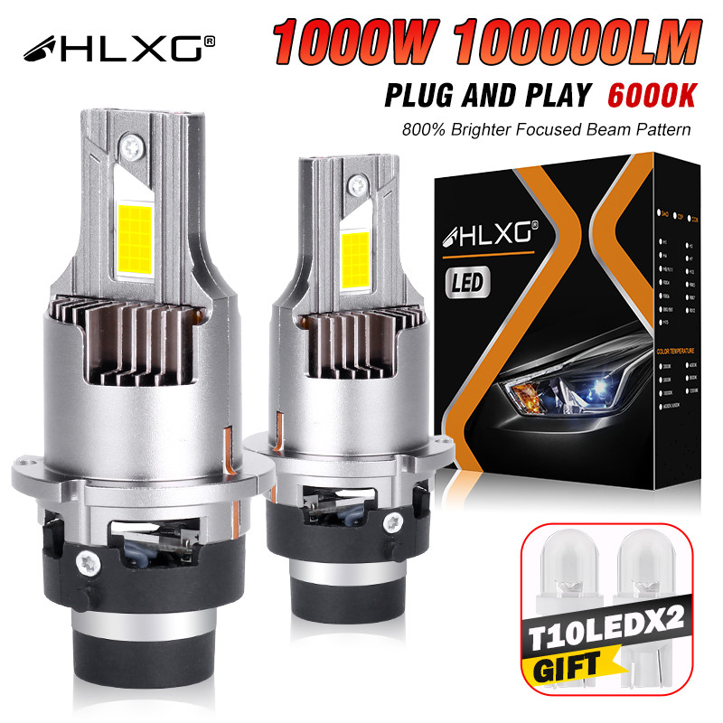 2 ชิ้น 1000W 100000Lm D2S LED ไฟหน้า HID D4S D2R D4R Turbo LED Xenon สองด้าน CSP ชิป 6000K Plug and Play Auto Light 12V 24V