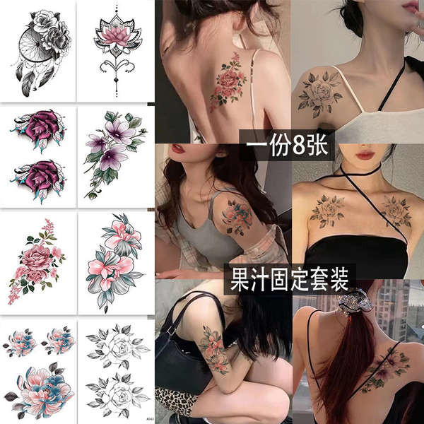 tattoo กันน้ำ แทททู แทททูรอยสักกันน้ำ รอยสักแขนดอกไม้ใหม่ติดที่หน้าอกกระดูกไหปลาร้าเซ็กซี่แขนสติกเกอ