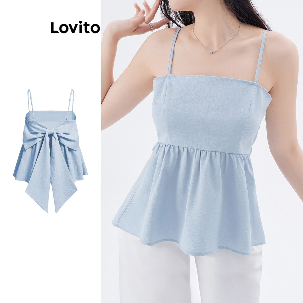 Lovito เสื้อกล้ามผูกโบว์หลังสีพื้นลำลองสำหรับผู้หญิง L105MD542