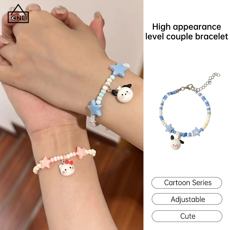 COD สร้อยข้อมือ Sanrio Star Adjustable สร้อยข้อมือข้าวน่ารักสำหรับคู่รักเพื่อนที่ดีที่สุดของขวัญ-a.one