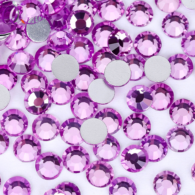 คุณภาพสูง Clove แก้วสีม่วง Flatback หลวม Rhinestone รอบเงินกาวด้านล่างบนหินสําหรับ Diy