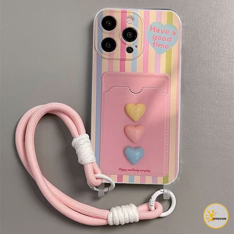 เคสแบบนุ่มคล้องคอสำหรับใส่บัตรรูปหัวใจรักแบบเรียบง่าย เข้ากันได้กับ IPhone 7 8 Plus XR 16 13 11 12 15 14 Pro Max X XS SE