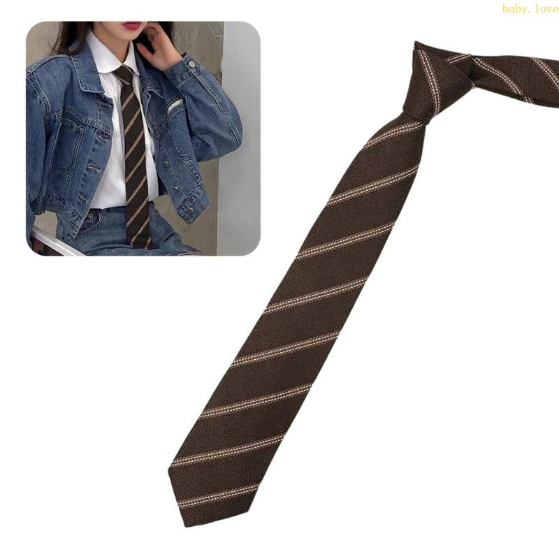 Dasbsug เนคไทคอลายทางลายตารางหมากรุกสีน้ําตาล Pre-Tied Bowtie สําหรับชุดนักเรียน JK ญี่ปุ่น