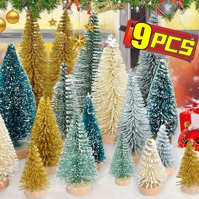 9 ชิ้นมินิประดิษฐ์ Snowy Christmas Tree -Miniature Cedar Pine Desktop เครื่องประดับ - Mini Snow Frost Tree Pine Tree ภูมิทัศน์- Merry Christmas ตกแต่งผลิตภัณฑ์