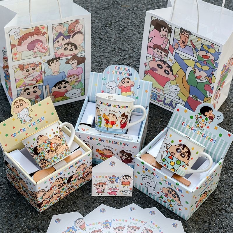 Crayon Shin-Chan ถ้วยมาร์คเกอร์เซรามิกคู่การ์ตูนของขวัญวันเกิดใช้ได้จริงสำหรับเด็กผู้หญิงแฟนและแฟนผู