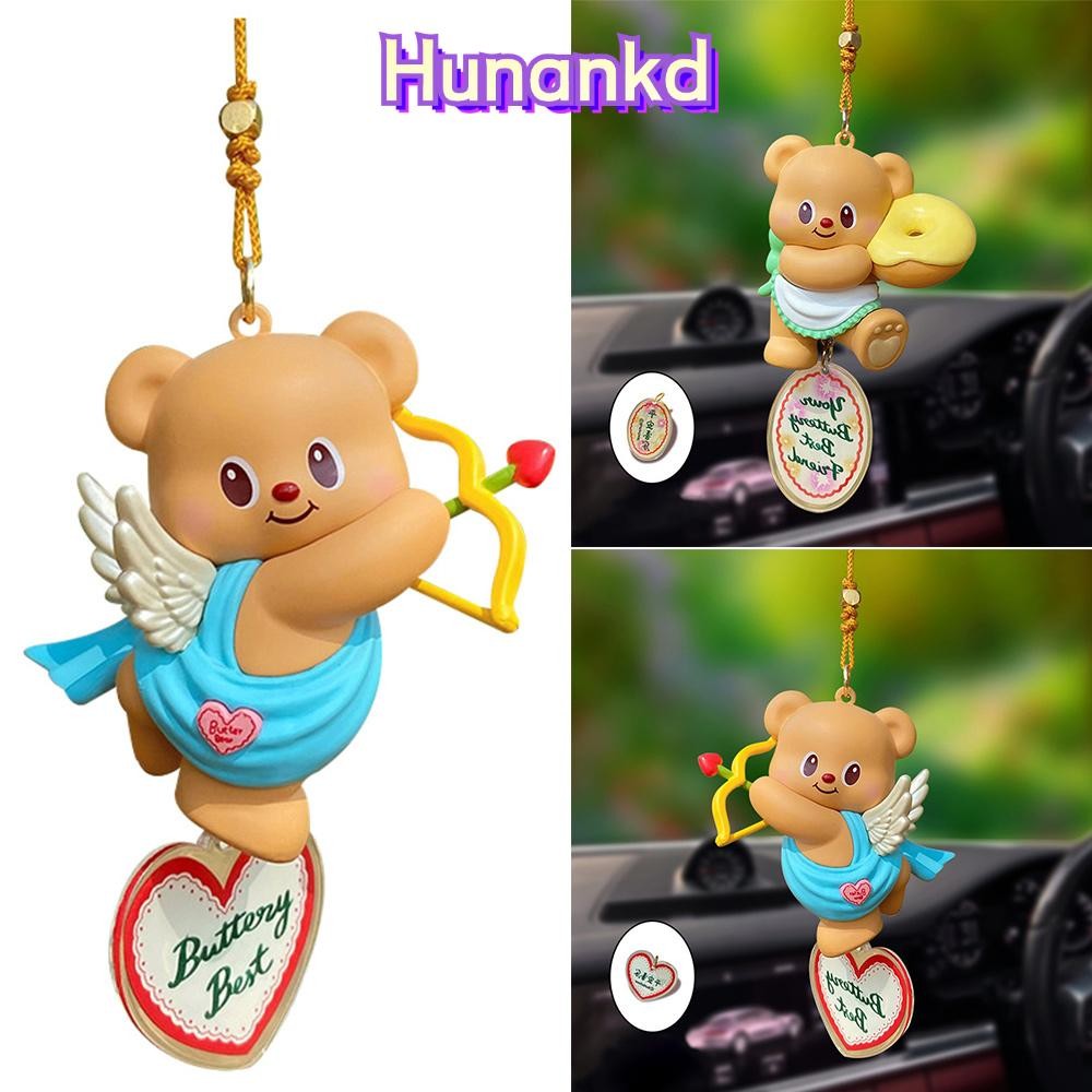 จี้หมีเนย HUAN จี้เสน่ห์การ์ตูน PVC ปรับได้ อุปกรณ์ตกแต่งรถยนต์ จี้กระจกมองหลัง