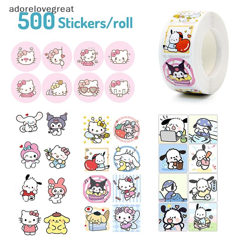 Alt 500 ชิ้น/ม้วนการ์ตูน Sanrio สติกเกอร์ Hello Kitty Kuromi Melody บัญชีมือ Decals ถุงของขวัญปิดผนึกสติกเกอร์เบเกอรี่ป้าย DRG