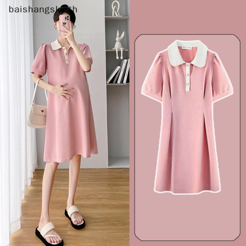 Byth ฤดูร้อนใหม่ Maternity Top Belly-covering Lapel Dress อินเทรนด์ Mom ฤดูร้อนแฟชั่นหลวมกระโปรงสบาย Maternity Wear byth