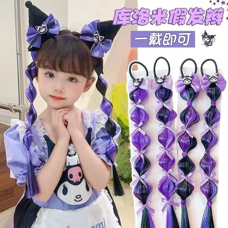Sanrio Kuromi Bow ชุดตกแต่งผมหางม้าผู้ถือ Kuromi ผม Tie สีสัน Braid เครื่องประดับผมผม Pin
