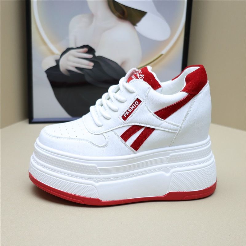 Merad Ultra-สูง 12 ซม.ความสูงเพิ่ม 2024 รองเท้าสีขาวขนาดเล็กหนังหนาSoled Casualขนาดเล็ก 10 รองเท้าผู้หญิง - รูปที่ 4