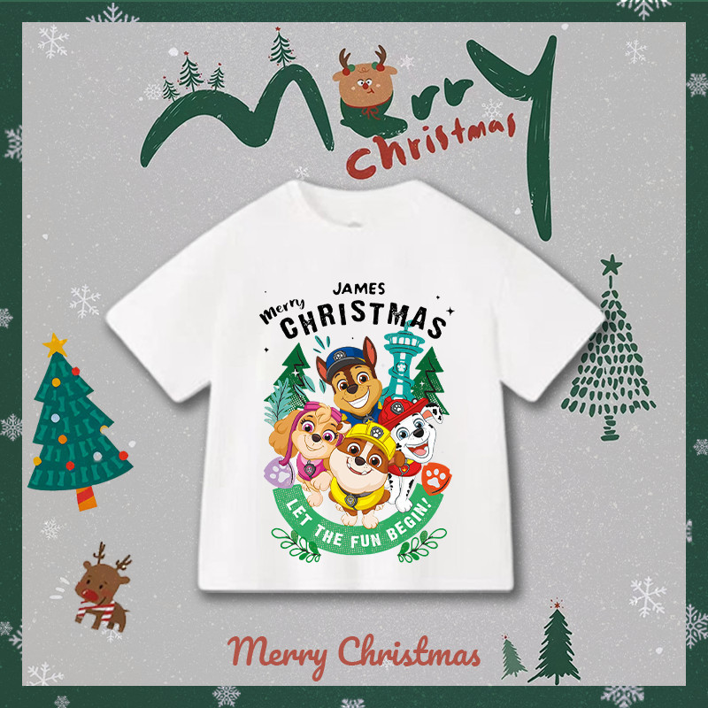 พร้อมส่ง แขนสั้นสำหรับคริสต์มาส ( PAW Patrol x Christmas ) | รูปแบบคริสต์มาส ผ้าCotton Kid t-shit