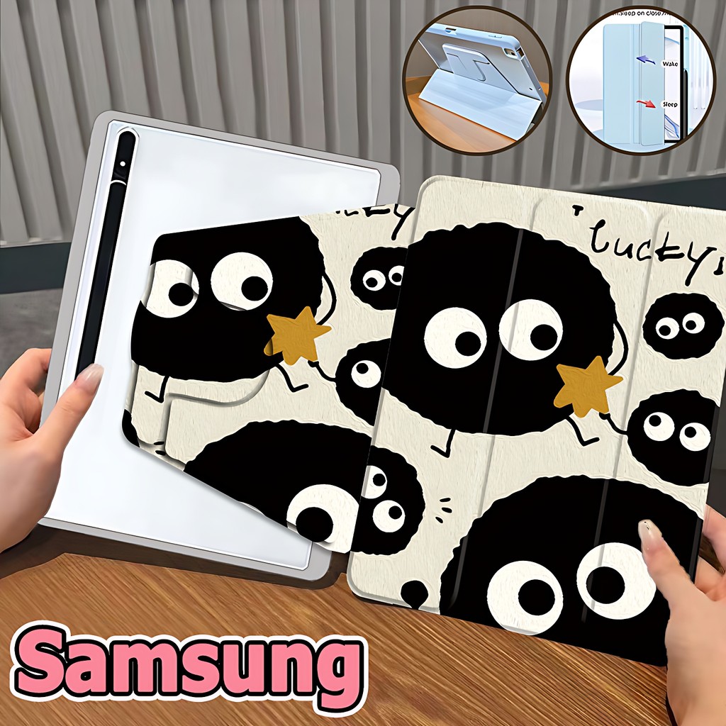 เคสฝาพับ Samsung Galaxy Tab S6 lite S7 S8 S9 S10+ S7FE S9FE S9FE+ A7 A8 A9 A9+ เคสฝาพับ ซัมซุง Tab case S8+ S9+ S7+ 360°หมุน+Triple fold เคส Galaxy lovely case Samsung