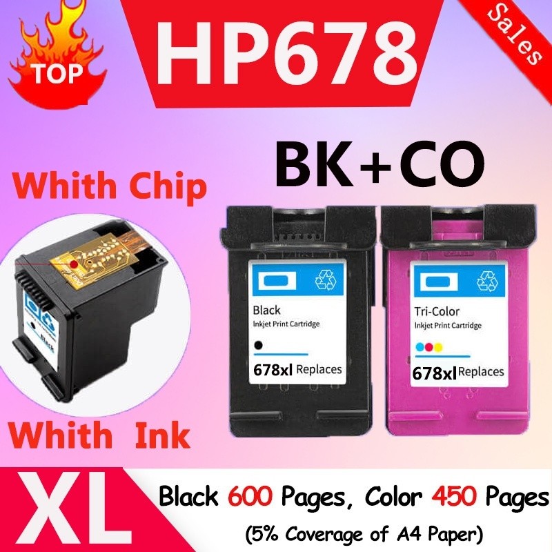 HP 678xl หมึก hp678 xl hp 678 xl สีดํา 678xl ตลับหมึกสําหรับ Deskjet 1018 1518 2648 3515 3548 2515 2