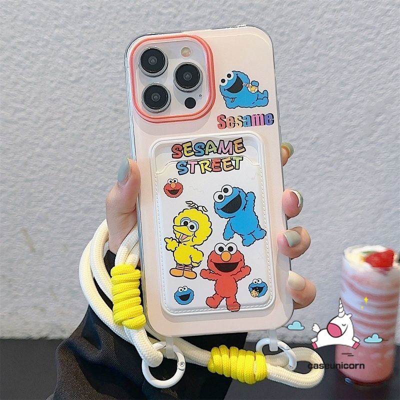 แนวโน้มยี่ห้อน่ารักคู่การ์ตูน Sesame Street สําหรับ IPhone 14 11 16 15 12 13 Pro Max 7Plus X XR 6 7 15 6s 16 8 Plus XS Max SE2020 Luxury กระเป๋าสตางค์ช่องใส่การ์ดกรณี