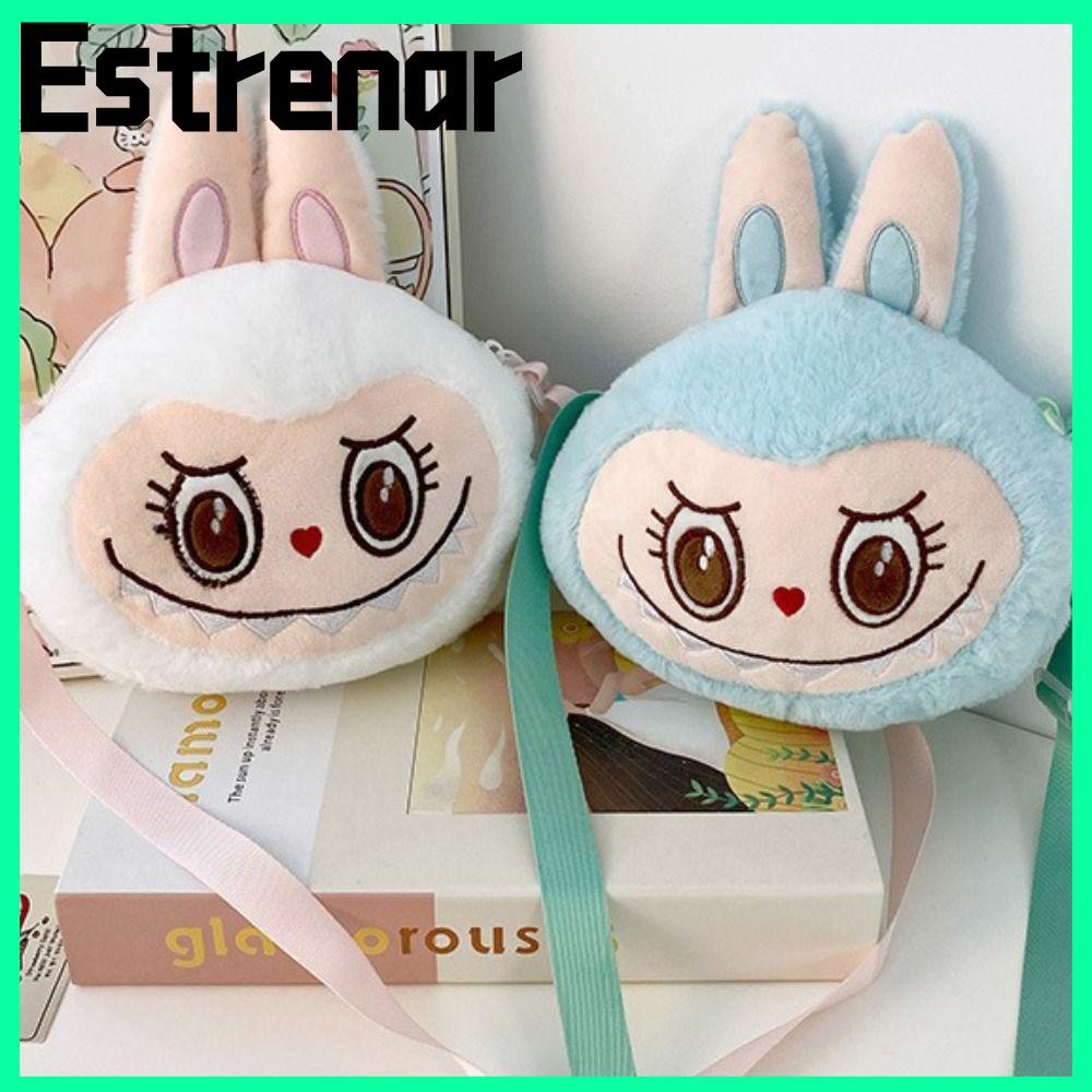 Estrenar Labubu กระเป๋าสะพายข้าง, กระเป๋าสะพายตุ๊กตา Plush, การ์ตูน POP MART กระเป๋า Messenger ความจุขนาดใหญ่ของขวัญ