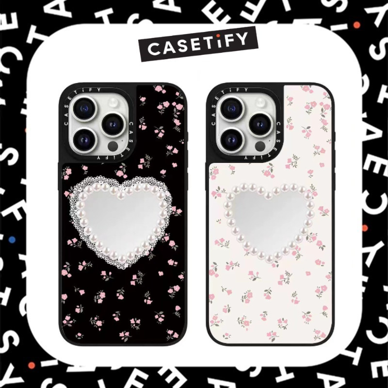 Mirror Casecasetify รูปแบบดอกไม้มุกกันกระแทกสําหรับ iPhone 16ProMax 16Pro 16 14 13 12 15 Pro Max เคสโทรศัพท์