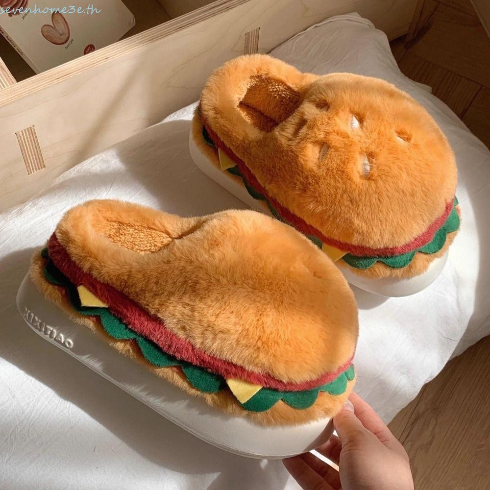 เจ็ดโฮม3จ รองเท้าแตะแฮมเบอร์เกอร์จําลอง,รองเท้าแตะแฮมเบอร์เกอร์ตุ๊กตาตลกพื้นหนา,ลําลองสร้างสรรค์ด้านล่างนุ่มลื่น 3ง แฮมเบอร์เกอร์สไลด์