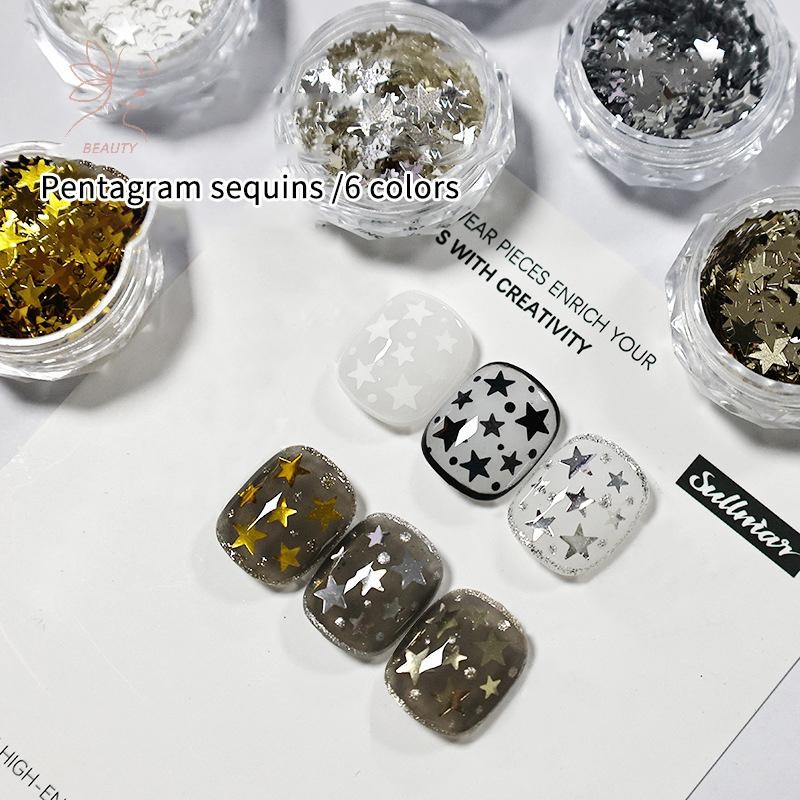 [maybeauty] 1box Five Pointed Star Nail Mix Sequins Flash Nail Shining Mirror Flour Decorative Nail Art DIY Nail Artผู้ที่ชื่นชอบ {TH}