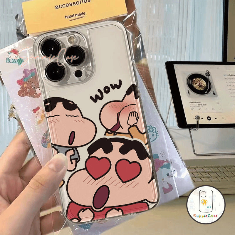 เคสไอโฟน13 น่ารัก เคส ชินจัง สำหรับ IPhone 16 13 12 15 11 14 Pro Max XS XR X Max 7 8 Plus SE 2020 เรียบง่าย โปร่งใส เคส