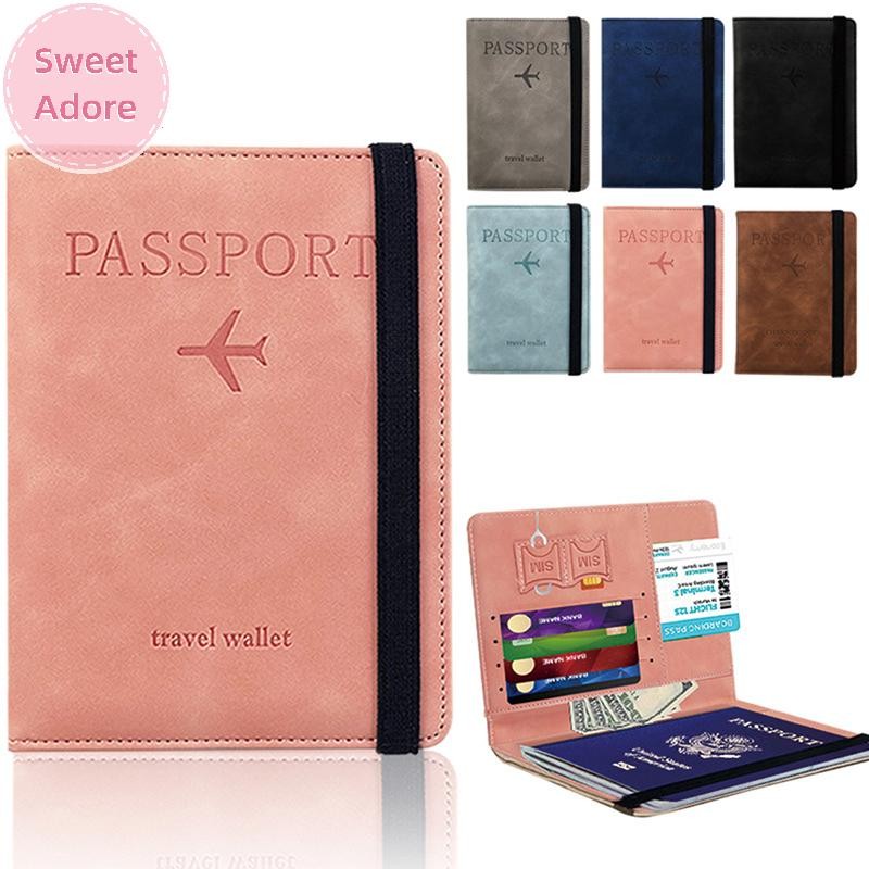 Sweetadore ผู้หญิงผู้ชาย RFID Vintage Business Passport Covers Holder PU Leather Wallet Case TH