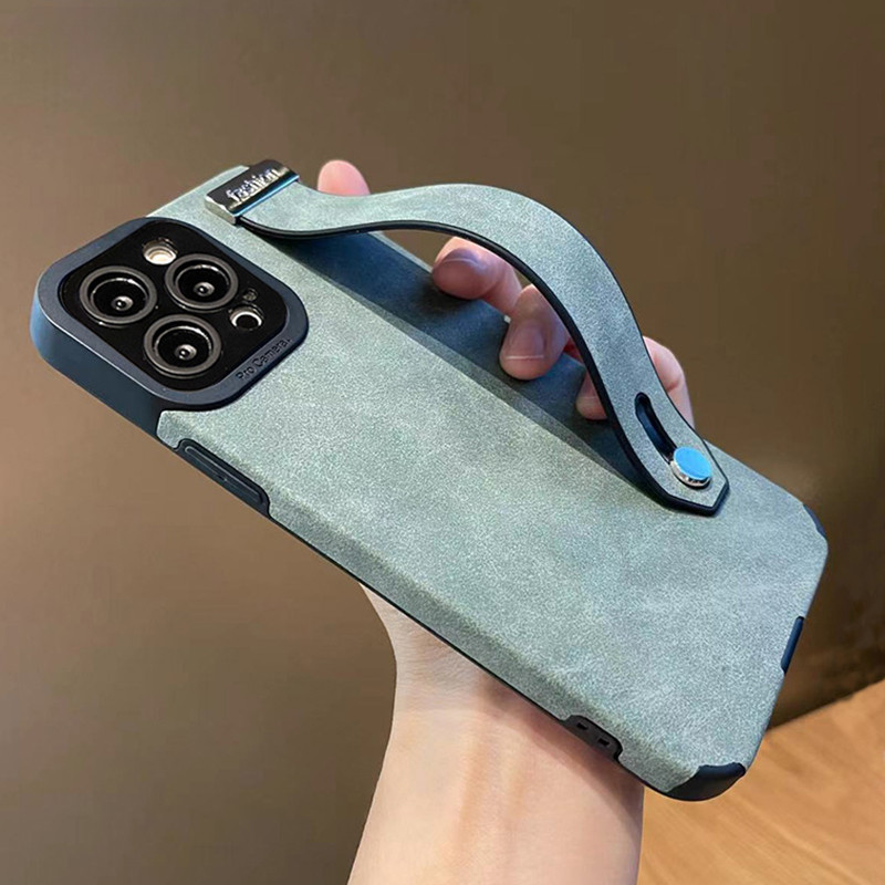 หรูหราหนังสายรัดข้อมือขาตั้งผู้ถือสําหรับiphone 14 11 12 13 Pro X XR XS Max 7 8 Plusกันกระแทกนุ่มกรณี