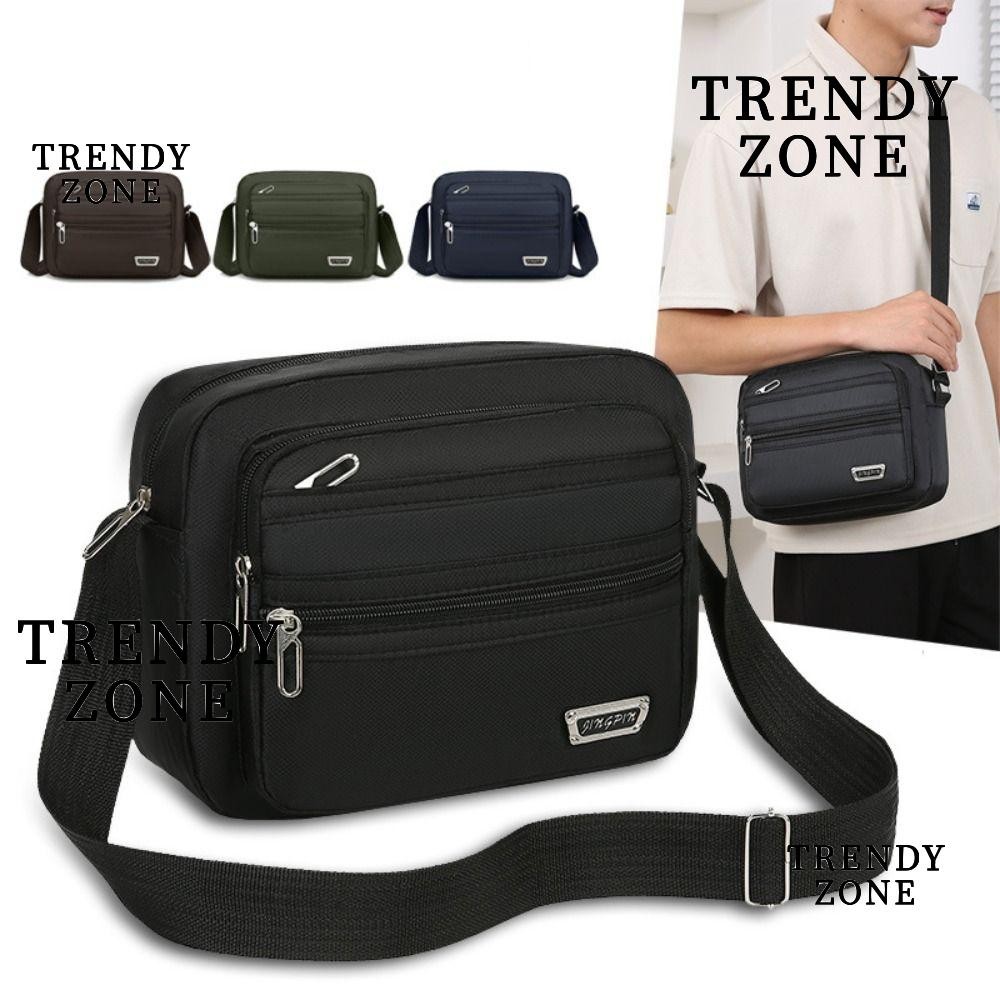 Trendyzone กระเป๋าสะพาย, 4 ซิป/ 6 ซิปสีดําสีน้ําตาลสีฟ้าสีเขียวผู้ชายกระเป๋าสะพายข้าง, ผ้าสี่เหลี่ยมผืนผ้าไนลอน Boy Messenger กระเป๋าชาย