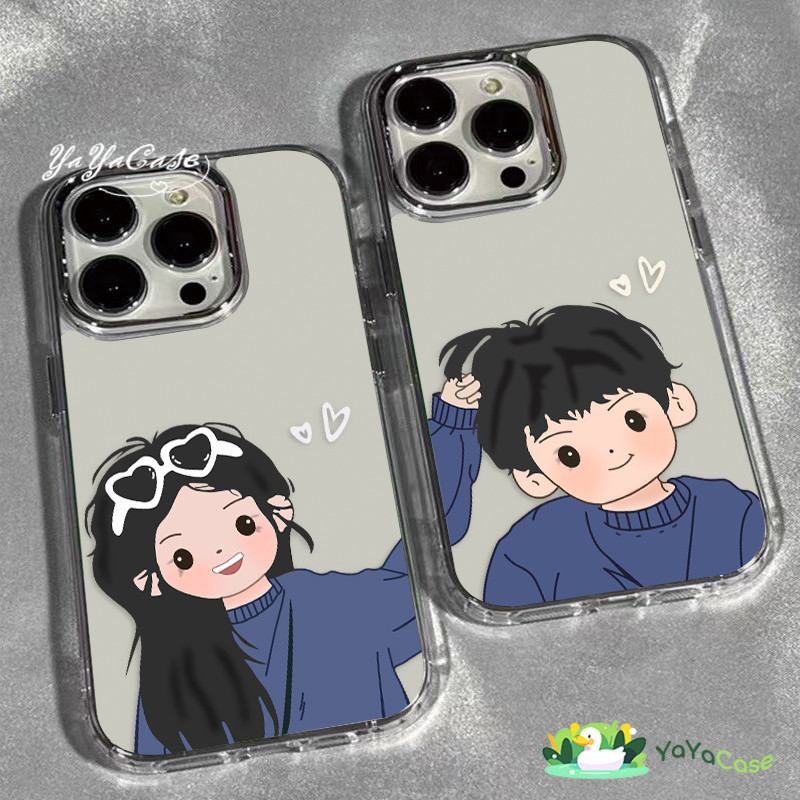 🦢【Couple Case】สำหรับ เคสไอโฟน11 13 16 14 15 12 PRO MAX X XR XS MAX 7 8 PLUS Cute Style TPU โปร่งใสขั้นสูง กรอบรูปโลหะเคส