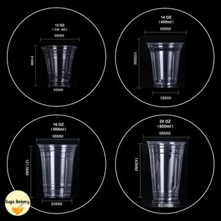 SUGA พร้อมส่ง แก้วพลาสติกPET ทรงสตาร์บัค ฝาเรียบ ฝาโดม 50ใบ ปาก 98 มิล 12/14/16/20Oz. แก้วพลาสติกใส แก้วกาแฟ MITI152
