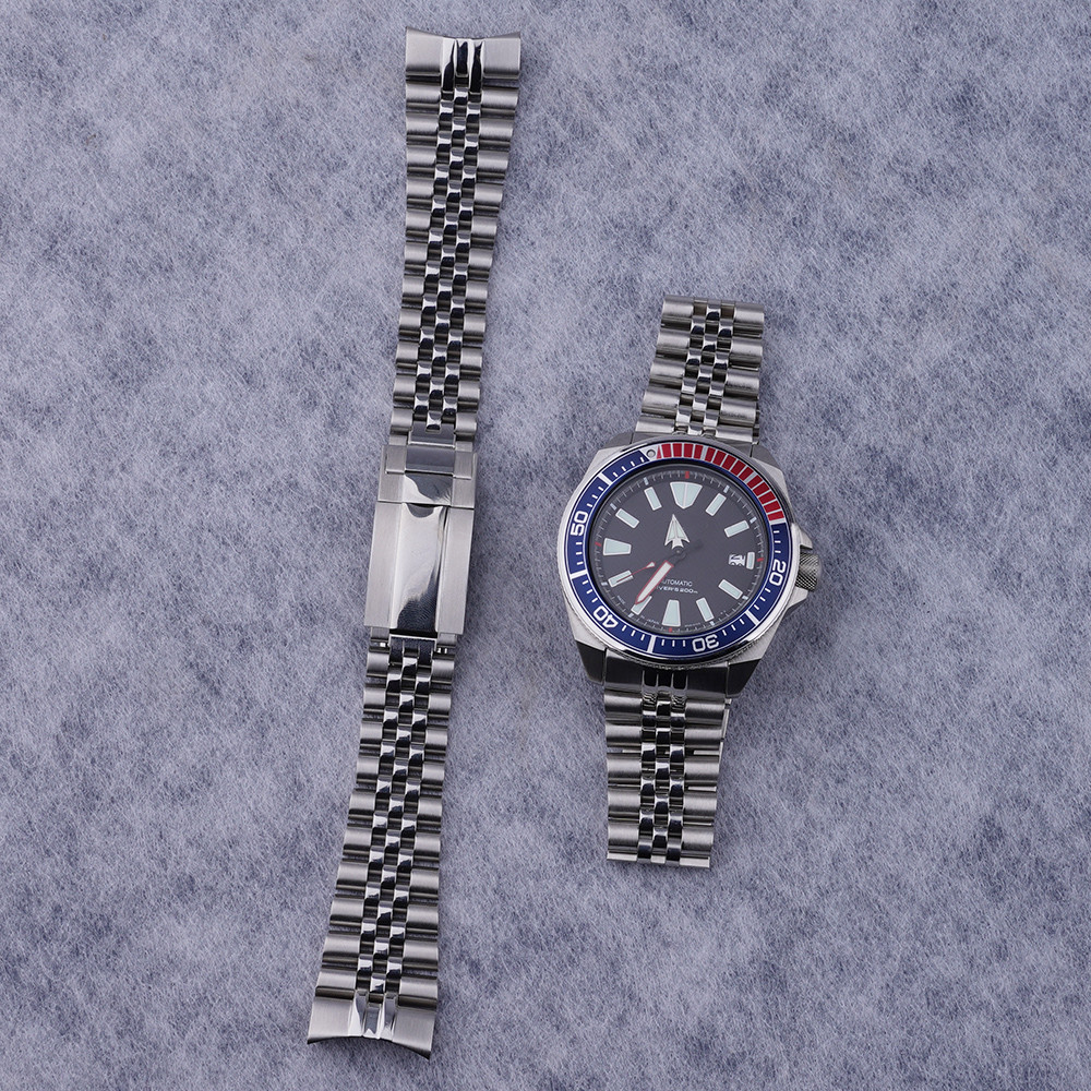 สําหรับ 22mm Seiko Samurai king SRPF79 Silver Jubilee WatchBand Bracelets Solid Curved Endlink Strap