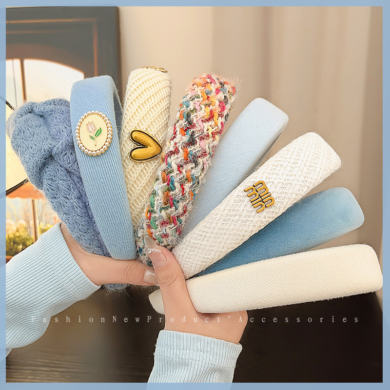 แถบคาดศีรษะแฟชั่นสำหรับฤดูหนาว สีฟ้า ทรงกะโหลกศีรษะสูง