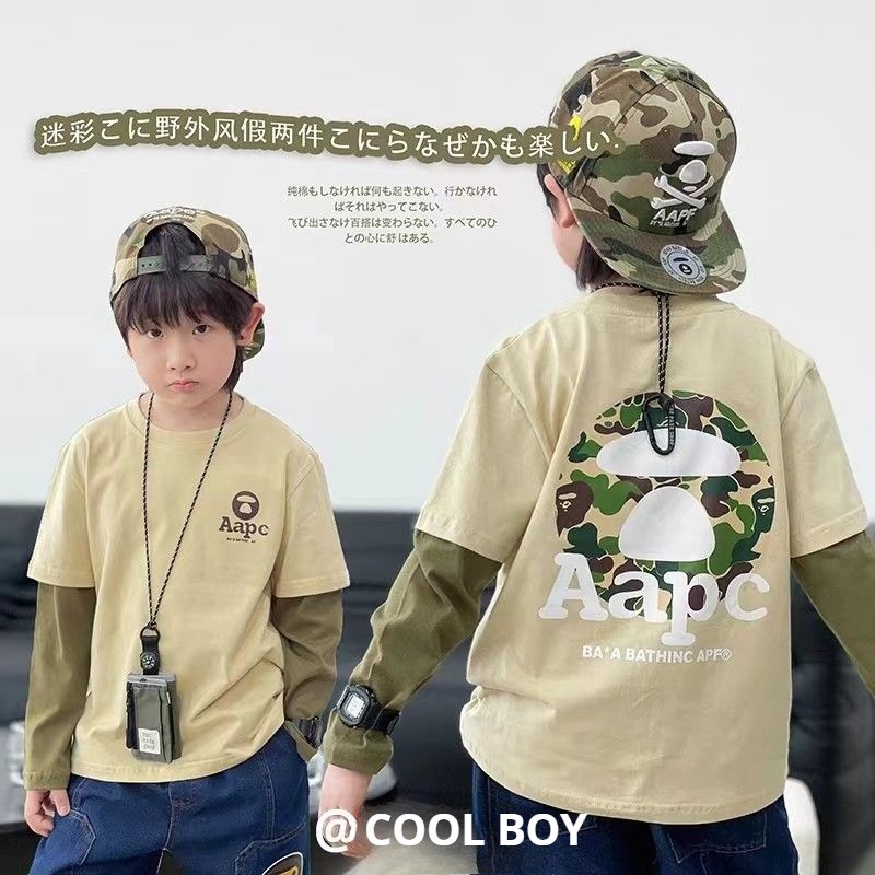 Boy Topsผ้าฝ้ายแฟชั่นพิมพ์splicingแขนยาวหลวมtเสื้อฤดูใบไม้ร่วงเสื้อยืดเด็กcoolเสื้อผ้าเด็ก