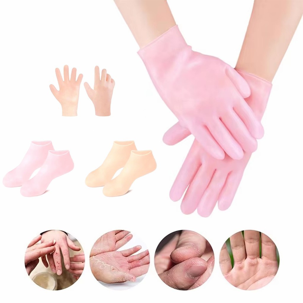 1คู่ ถุงเท้าสปาซิลิโคน ถุงมือสปา ให้ความชุ่มชื้น ดูแลผิว - รูปที่ 4