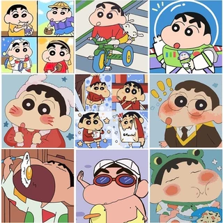 (พร้อมส่ง) Shin-chan ระบายสีตามตัวเลข ขนาด 20x20cm แบบขึงเฟรมไม้ ฝึกสมาธิ ของขวัญ DIY สำหรับตกแต่งบ้าน ของเล่นสำหรับเด็ก