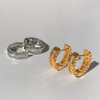 ทอง/เงินสไตล์ใหม่ฝังเพทายเหล็กซีลจดหมายต่างหูผู้หญิงยุโรปสไต…