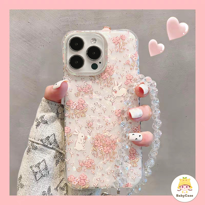 เคสไอโฟน 15 สำหรับ iPhone 11 13 16 12 15 14 Pro Max XR 8 7 16 15 Plus X XS Max ดอกไม้ฤดูใบไม้ผลิรูปแบบเปลือกหอยที่น่ารัก