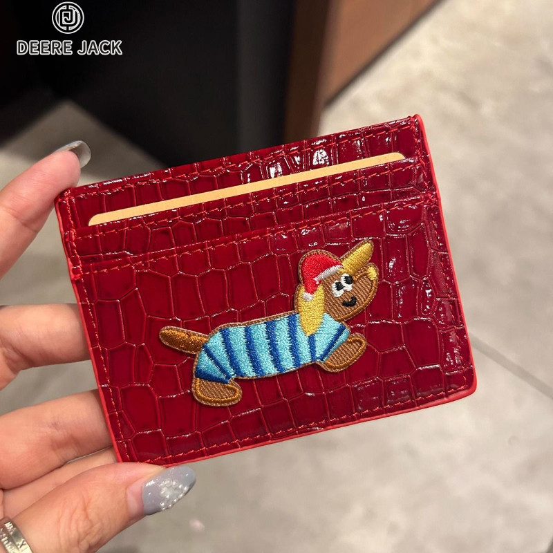Deere Jack Womens Card Holder Vintage Crocodile Pattern Sausage Dog Leather Clip Travel ID Card Buggy Bag