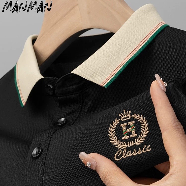 MANMAN เสื้อเชิ้ตผู้ชาย ธุรกิจ เสื้อคอปก ลำลอง แบบหลวม เย็บติดกัน แมทช์ลุคง่าย