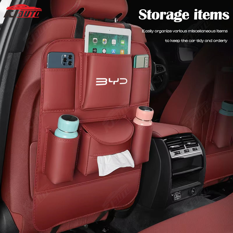 Byd รถที่นั่งแผ่นป้องกันหนังกล่องกระดาษทิชชูแท็บเล็ตคอมพิวเตอร์ของเล่นกระเป๋าเก็บโทรศัพท์สําหรับ Att