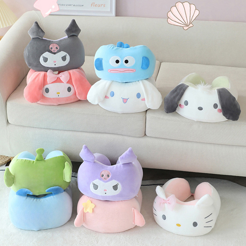 Newwellknownbliss น่ารัก Sanrio Hooded U-รูปหมอน Kuromi Hello Kitty Melody Pochacco หมอนรองคอรถที่นั่งสํานักงาน Nap หมอนคอหมอนของขวัญ CCD
