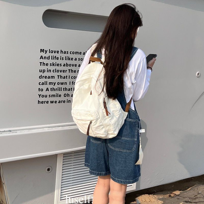 American High school Retro Backpack Distressed Washed Canvas Men Women Backpack old school Student S