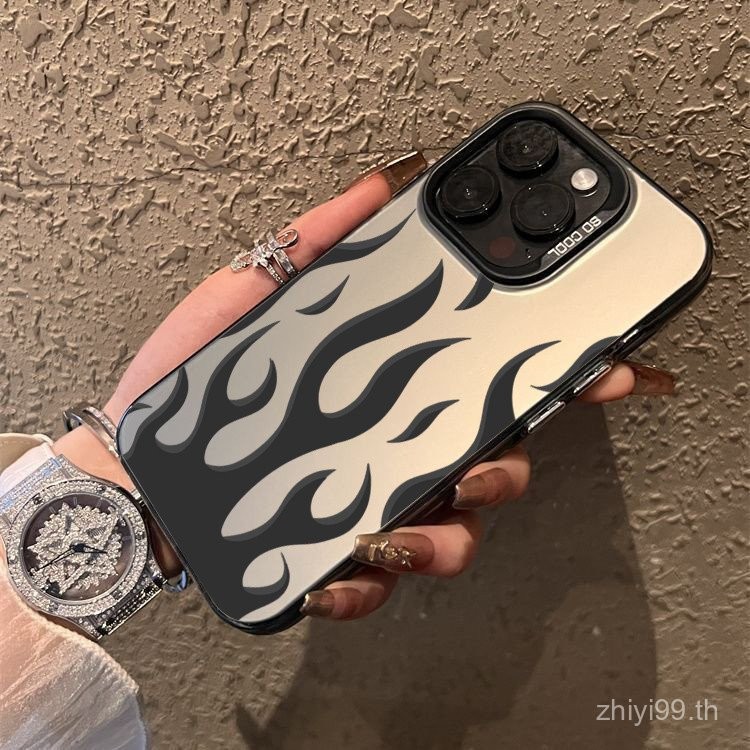 เคสโทรศัพท์ลายเปลวไฟสีดำ เข้ากันได้กับ iPhone 11 12 13 14 15 16 Pro Max X XS XR 7 Plus 11 Pro Max 12 Pro 13 Pro Max 14 Plus เคสแข็งกันกระแทก