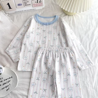 [ผ้าฝ้าย 95% Lycra] ชุดนอนเด็กชุดเด็กผู้หญิง 200g Four Seasons Lycra Loungewear ฤดูใบไม้ผลิฤดูร้อนแขนยาว-0321