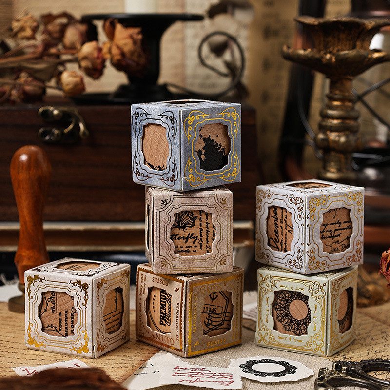 Impression Treasure Box คู่มือไม้ซีล Retro ซีลสามด้าน diy คู่มือซีลไม้สามในหนึ่งเดียว