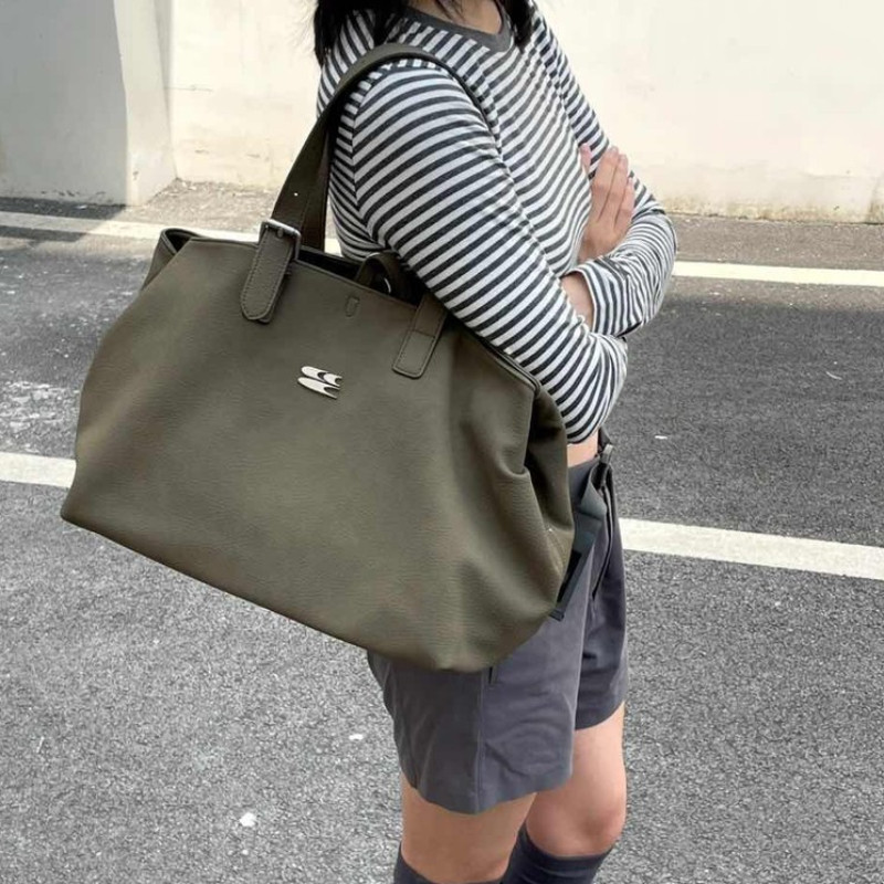 LHL BOUTIQUE กระเป๋าสะพายข้างความจุขนาดใหญ่แบบแมตต์นุ่มเรียบง่าย